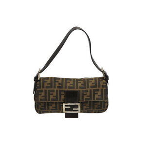 FENDI Mamma Bucket Hobo Shoulder Bag Zucca Canvas Leather Brown